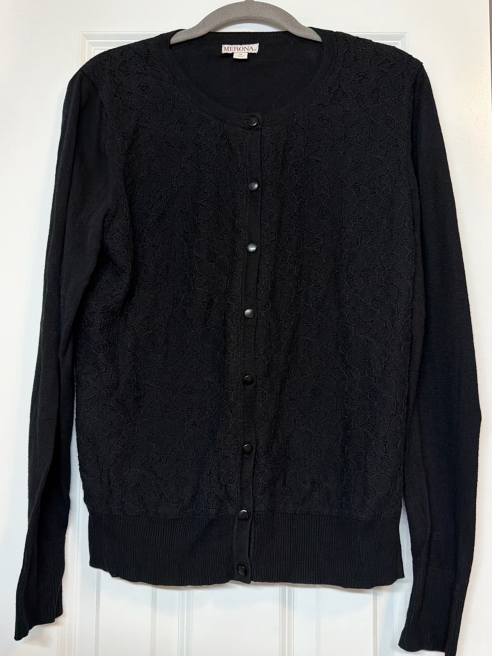 Merona Black Lace-Front Button Cardigan